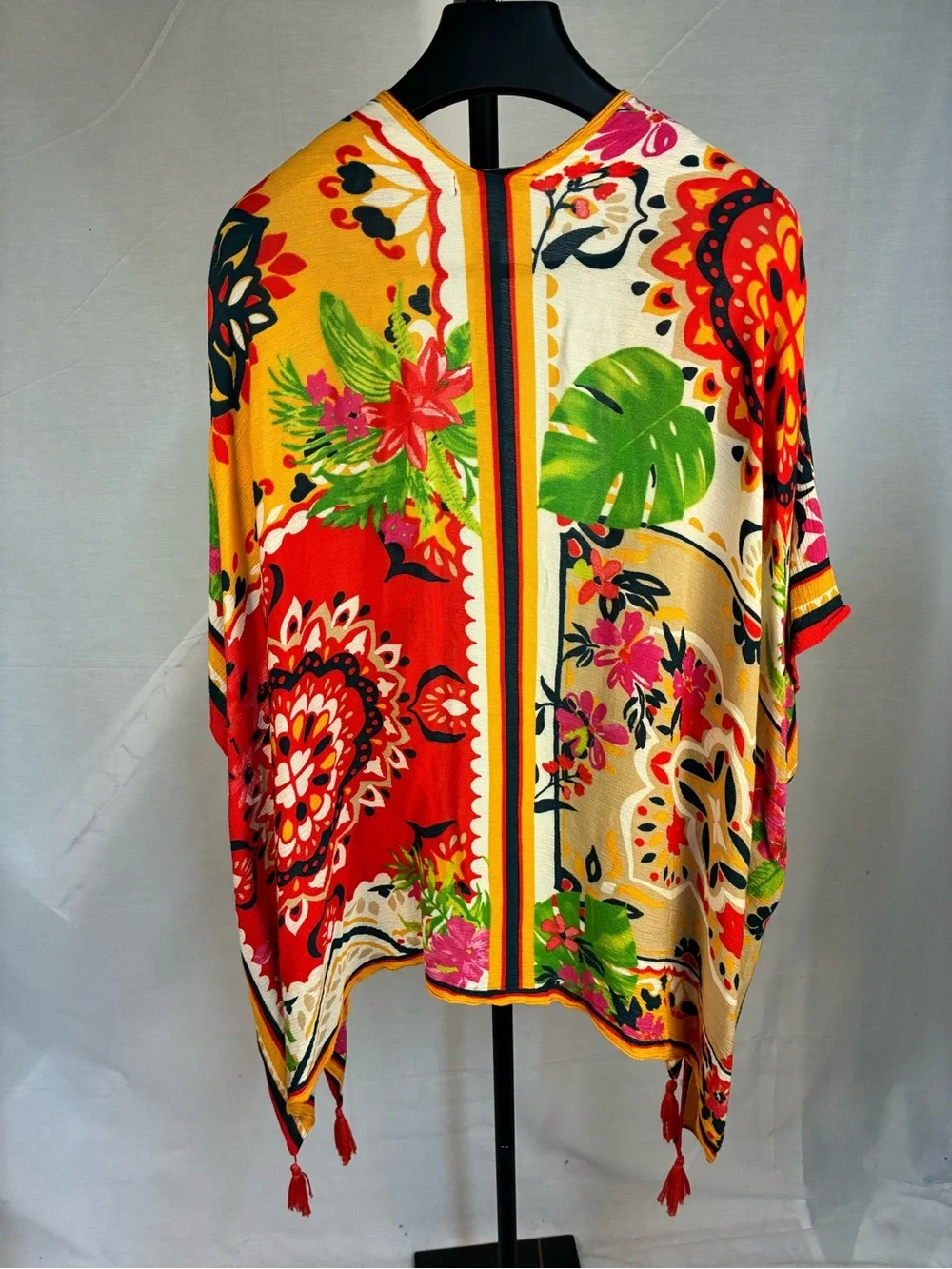 Nine West Bright Floral Tasseled Poncho OS